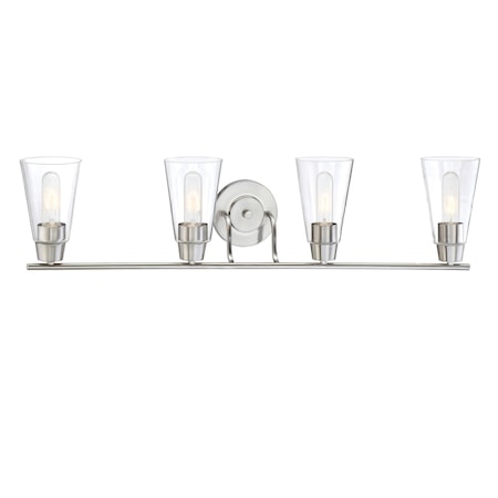 Designers Fountain Echo 35in 4-Light Satin Platinum Modern Indoor Vanity Light with Clear Glass Shades 87804-SP